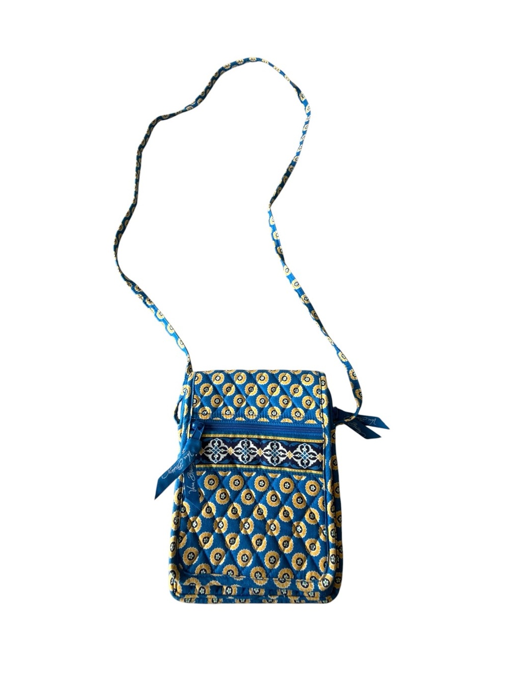 Vera Bradley Blue and Yellow Quilted Crossbody with Geo Print
